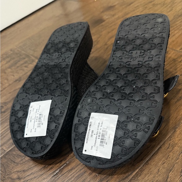 NWT Sam Edelman Black Nerissa Woven Platform Slide with Gold Buckles - Picture 9 of 9